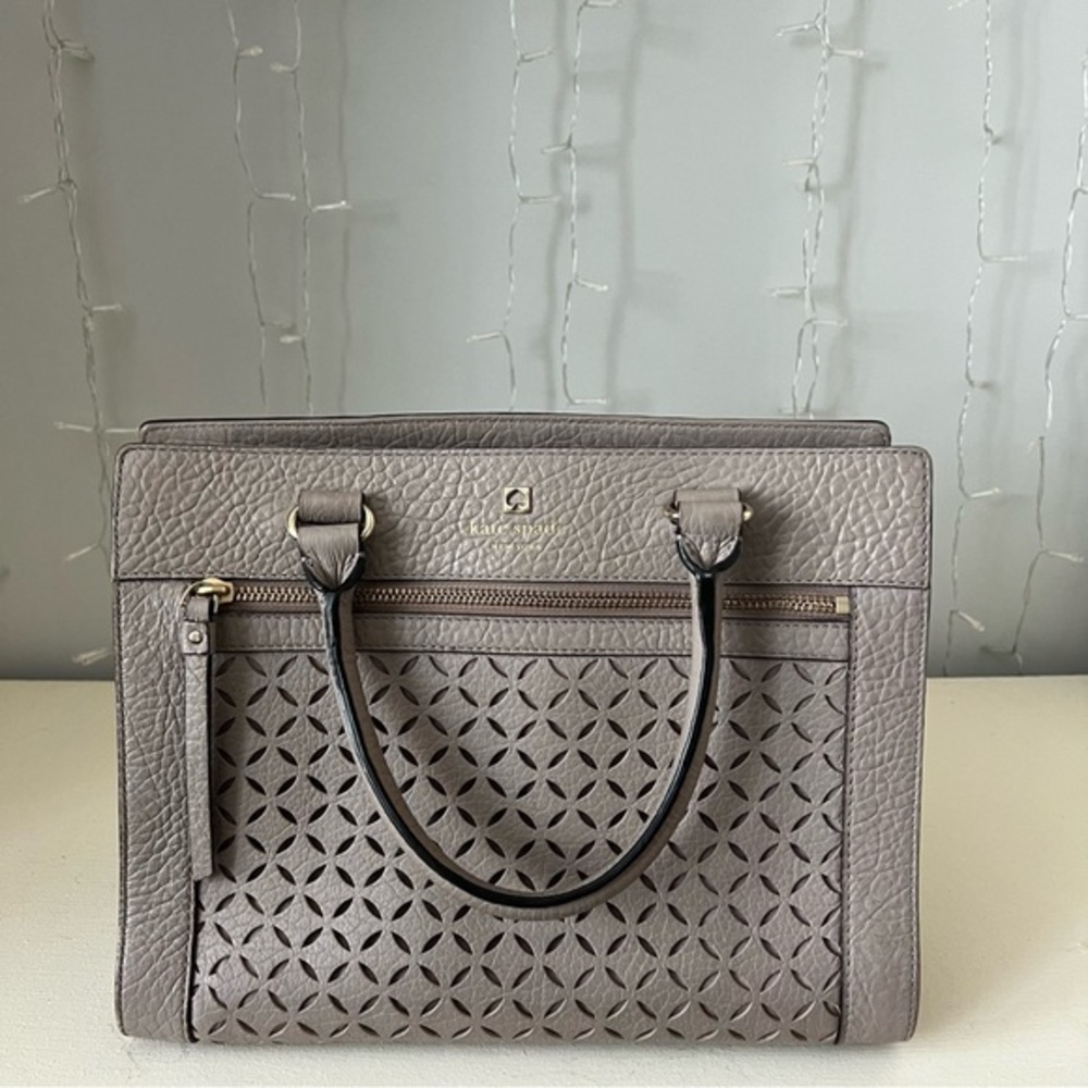 kate spade Gray Perforated Leather Satchel with Top Handles
